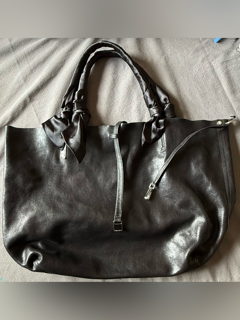 Tiffany & Co. Black Leather Tote with Silver Hardware